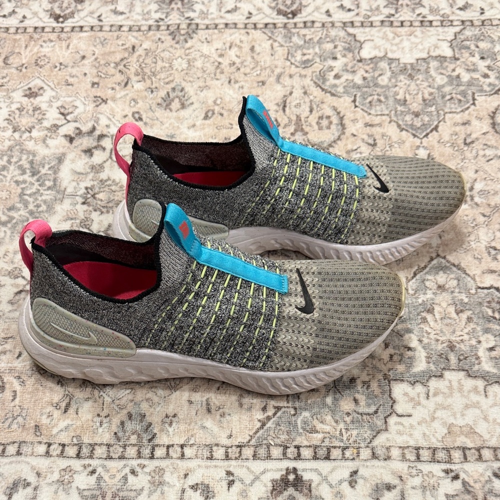Nike Women's Athletic Slip-On Shoes Gray with Teal and Pink Accents